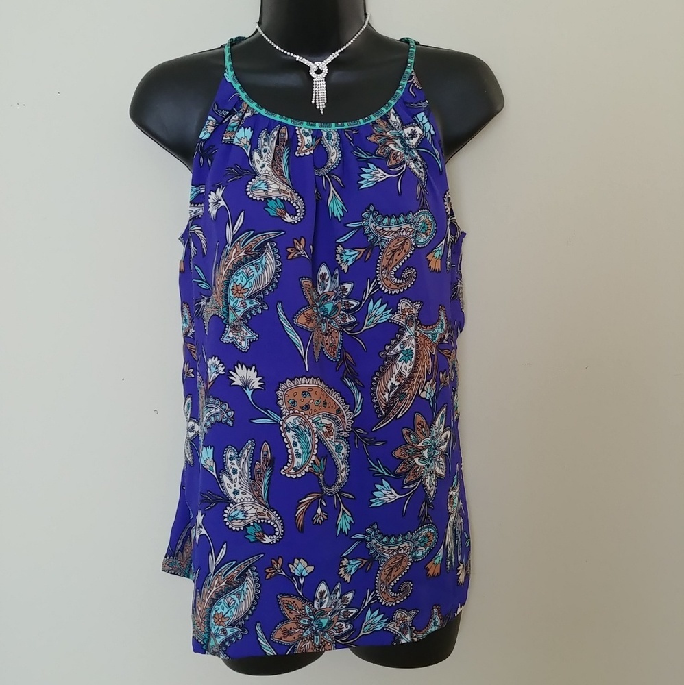 Loft Blue Sleeveless Paisley Blouse